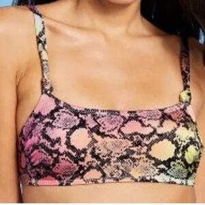 Xhilaration Rainbow Snakeskin Print Knotted Ribbed Bralette  Bikini Top XS #